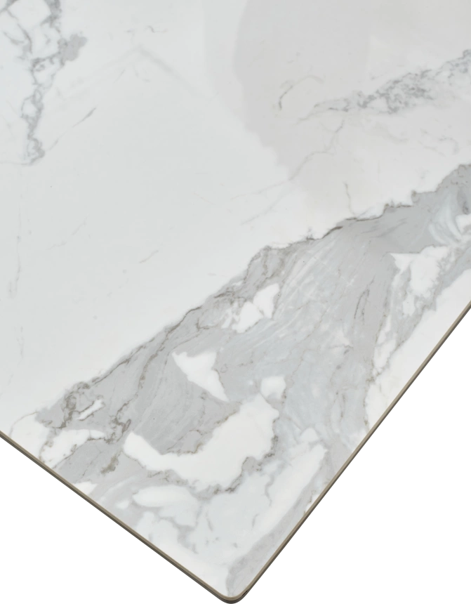 Кухонный стол раздвижной Cremona 140, High Gloss Statuario Белый мрамор глянцевый, керамика, белый каркас