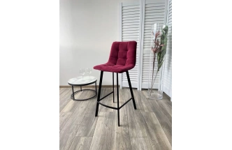 Полубарный стул Chilli-QB Square, винный #16, велюр, черный каркас (H=66cm) 