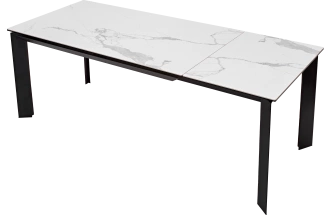 Кухонный стол раздвижной Cremona 140, High Gloss Statuario Белый мрамор глянцевый, керамика, черный каркас