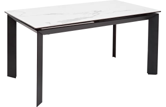 Кухонный стол раздвижной Cremona 140, High Gloss Statuario Белый мрамор глянцевый, керамика, черный каркас