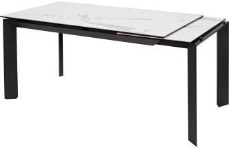 Кухонный стол раздвижной Cremona 140, High Gloss Statuario Белый мрамор глянцевый, керамика, черный каркас
