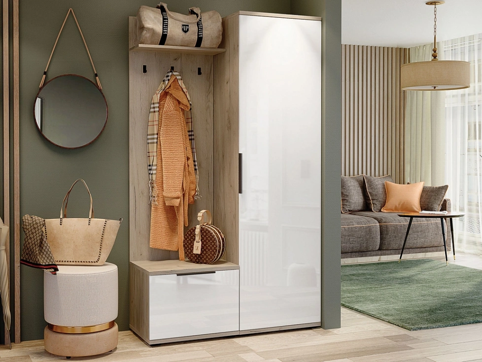 Модульная прихожая Альянс 2,  дуб крафт / белый глянец