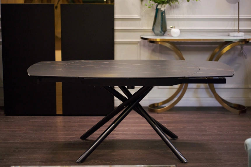 Обеденный раздвижной стол 83MC-1957DT BL, 120(178), керамика, черный мрамор / черный