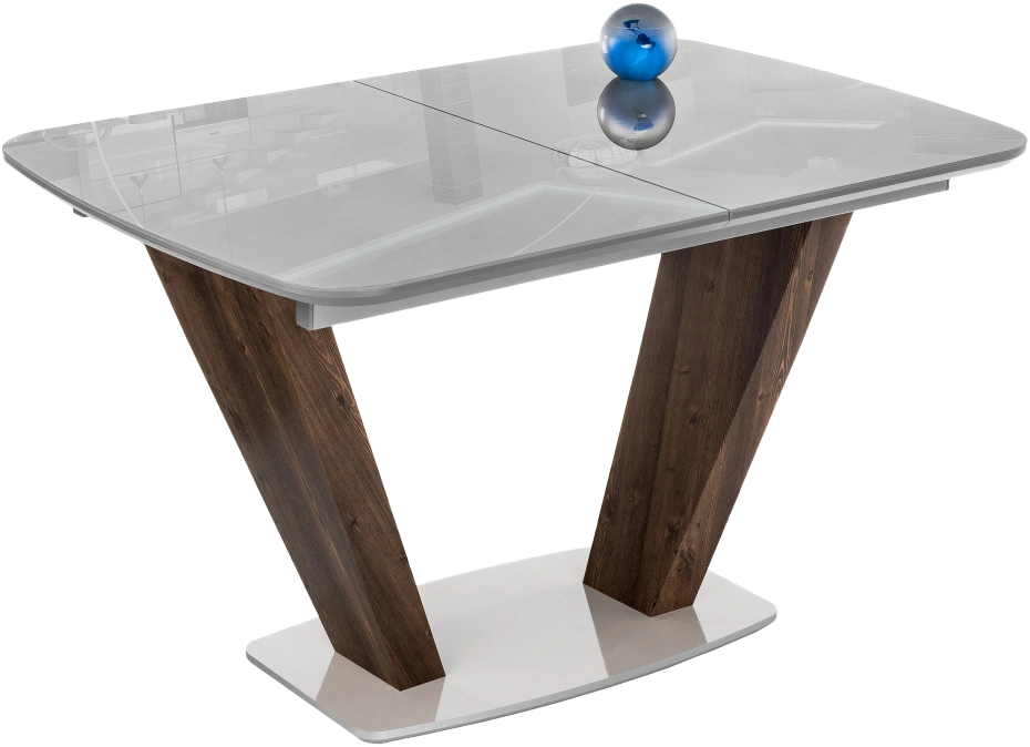 Кухонный обеденный раздвижной cтол Петир, стекло, серый, каркас орех кантри