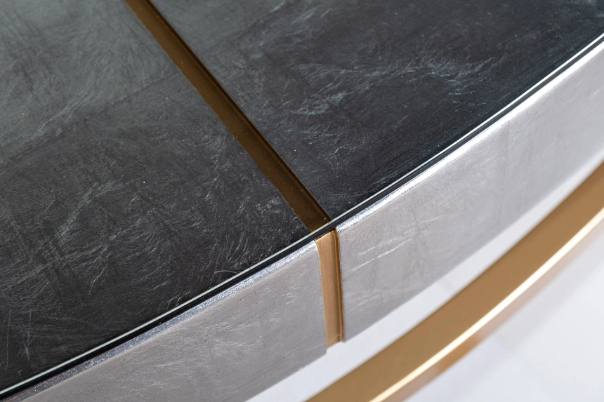 Журнальный стол Futuro, 132x76x46, МДФ, стекло, серебристый / золото