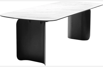Кухонный стол Nord 240, Marbles KL-99 Белый мрамор, итальянская керамика, черный каркас