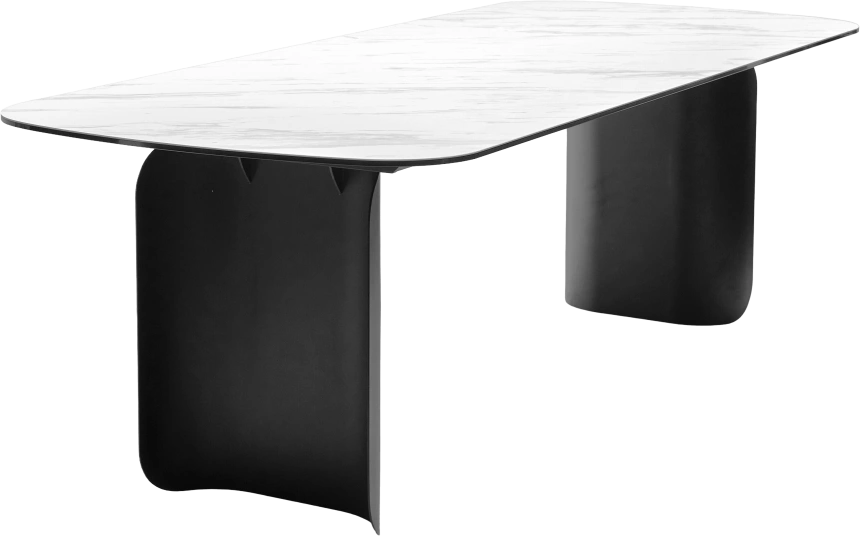 Кухонный стол Nord 240, Marbles KL-99 Белый мрамор, итальянская керамика, черный каркас