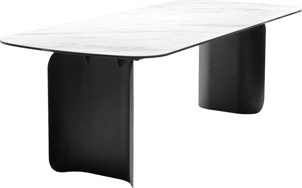 Кухонный стол Nord 240, Marbles KL-99 Белый мрамор, итальянская керамика, черный каркас