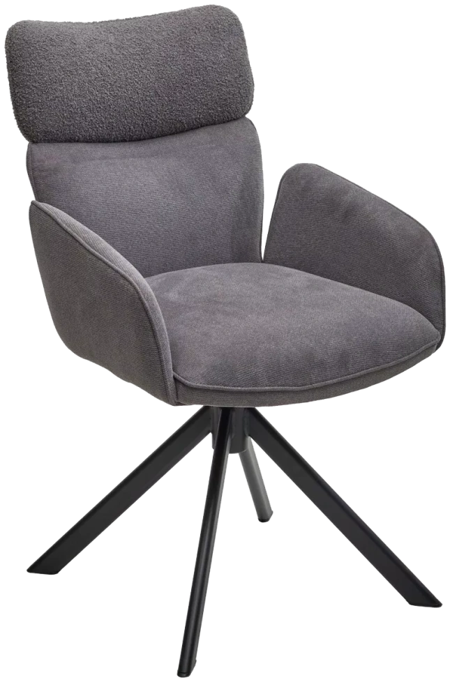Стул Tris, мягкий, поворот с возвратом, Davis Nowo 92 серый букле, Point 90 серый ткань, черный каркас