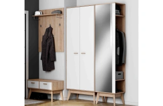 Шкаф распашной Калгари, дуб светлый / белый матовый