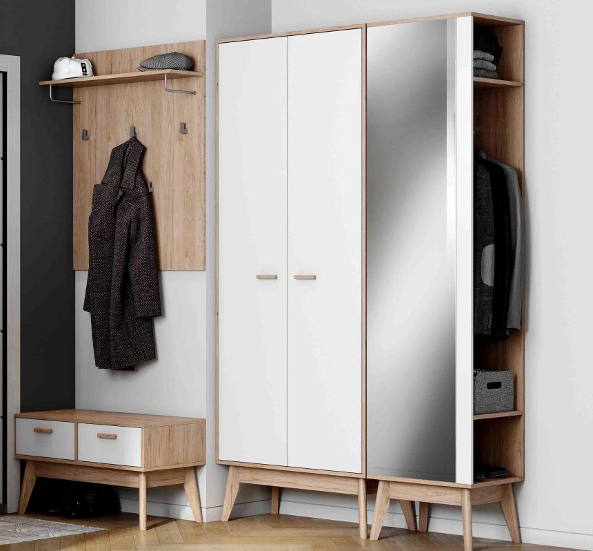 Шкаф распашной Калгари, дуб светлый / белый матовый