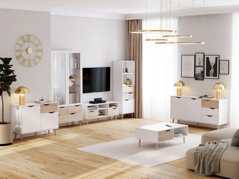 Модульная гостиная Соната 1, белый фон / дуб сонома