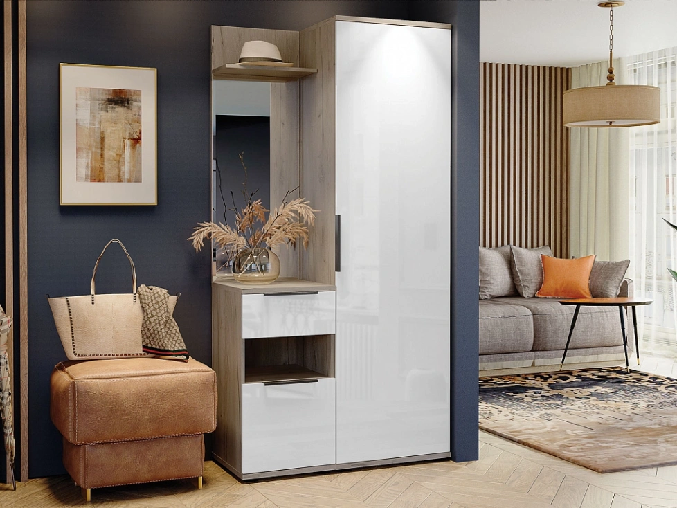 Модульная прихожая Альянс 3,  дуб крафт / белый глянец