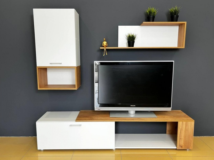 Стенка Одди, белый / дуб золотой