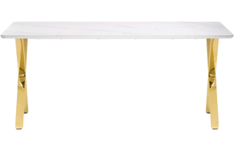 Кухонный стол Селена 3, 180x90x77, керамика, белый мрамор, каркас золотой
