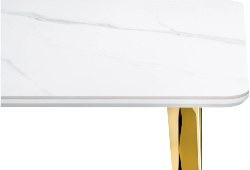 Кухонный стол Селена 3, 180x90x77, керамика, белый мрамор, каркас золотой