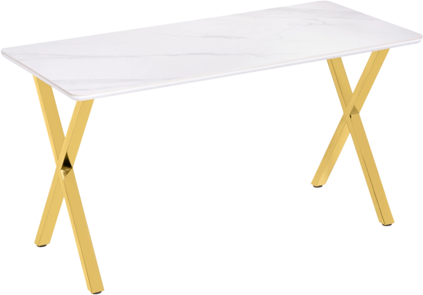 Кухонный стол Селена 3, 180x90x77, керамика, белый мрамор, каркас золотой