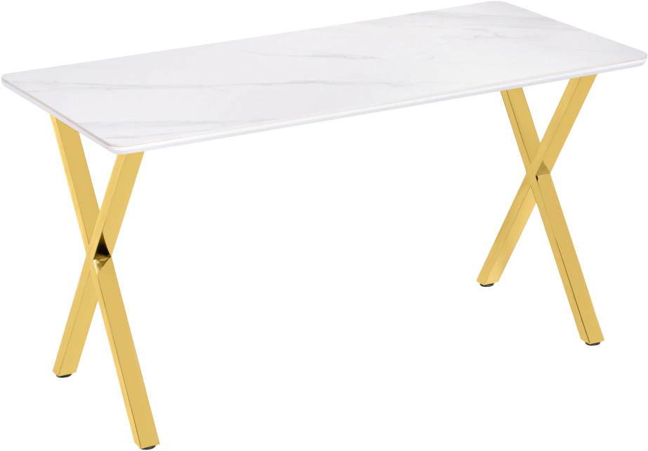 Кухонный стол Селена 3, 180x90x77, керамика, белый мрамор, каркас золотой