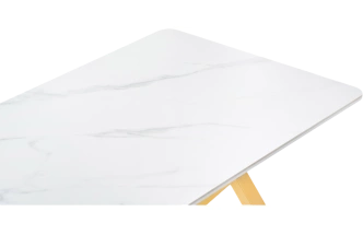 Кухонный стол Селена 3, 180x90x77, керамика, белый мрамор, каркас золотой
