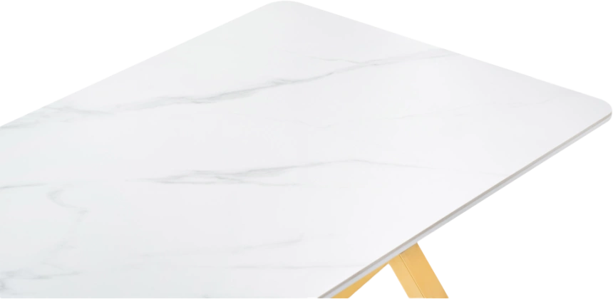 Кухонный стол Селена 3, 180x90x77, керамика, белый мрамор, каркас золотой