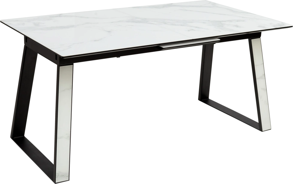 Кухонный стол раздвижной Франк 160, белый мрамор, стекло, белый мрамор-черный