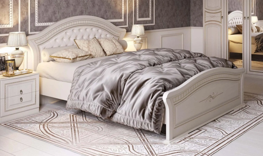 Кровать Николь 160, двуспальная, ясень жемчужный / ваниль