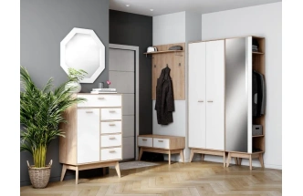 Зеркало Калгари, настенное, октагон, дуб светлый / белый матовый