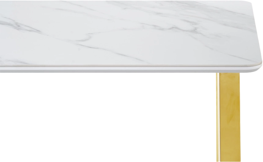Кухонный стол Селена 1, 180x90x77, керамика, белый мрамор, каркас золотой