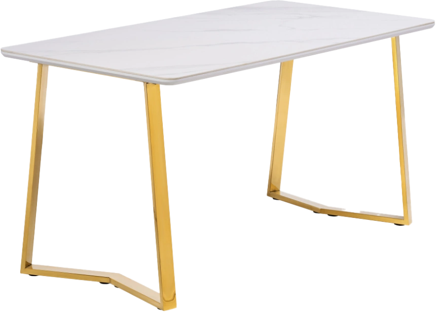 Кухонный стол Селена 1, 180x90x77, керамика, белый мрамор, каркас золотой