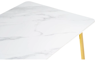 Кухонный стол Селена 1, 180x90x77, керамика, белый мрамор, каркас золотой