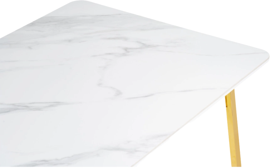 Кухонный стол Селена 1, 180x90x77, керамика, белый мрамор, каркас золотой
