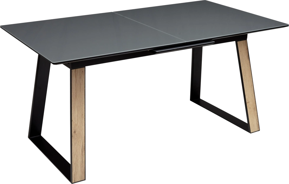 Кухонный стол раздвижной Франк 160, графит, стекло, дуб галифакс-черный