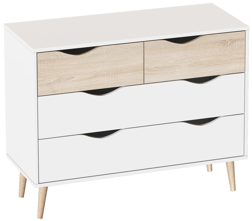 Комод Соната 80, на ножках, с четырьмя ящиками, белый фон / дуб сонома