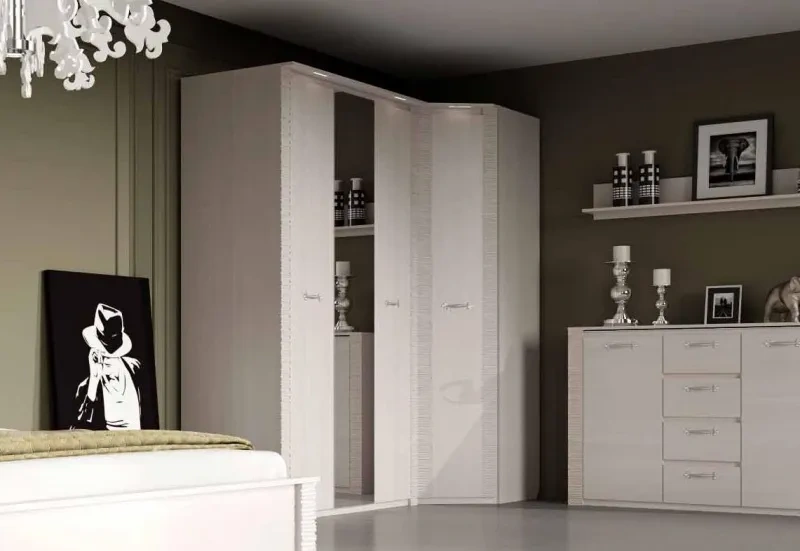 Шкаф угловой Элана, 90x90x218.5, распашной для одежды, бодега белая