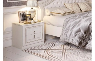 Тумба прикроватная Николь, с двумя ящиками, ясень жемчужный / ваниль