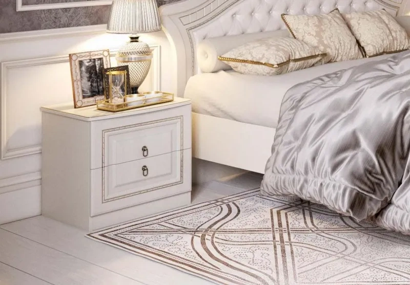 Тумба прикроватная Николь, с двумя ящиками, ясень жемчужный / ваниль