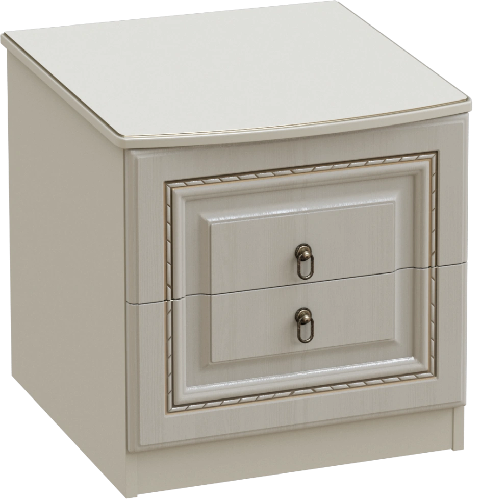 Тумба прикроватная Николь, с двумя ящиками, ясень жемчужный / ваниль