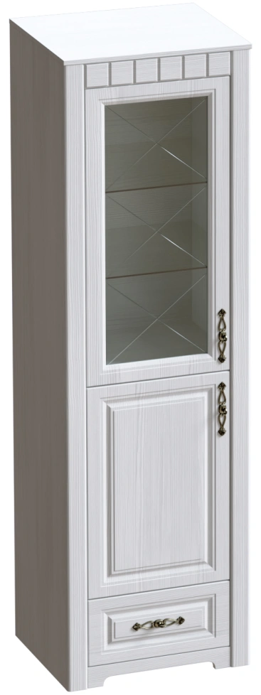 Шкаф-витрина Прованс, со стеклом, бодега белая / патина премиум