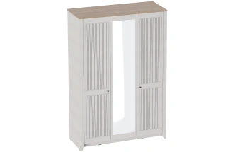 Шкаф трехдверный Валенсия, распашной с зеркалом, персидский жемчуг / дуб натуральный светлый