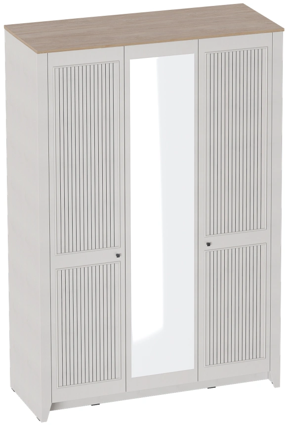 Шкаф трехдверный Валенсия, распашной с зеркалом, персидский жемчуг / дуб натуральный светлый