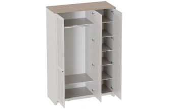 Шкаф трехдверный Валенсия, распашной с зеркалом, персидский жемчуг / дуб натуральный светлый