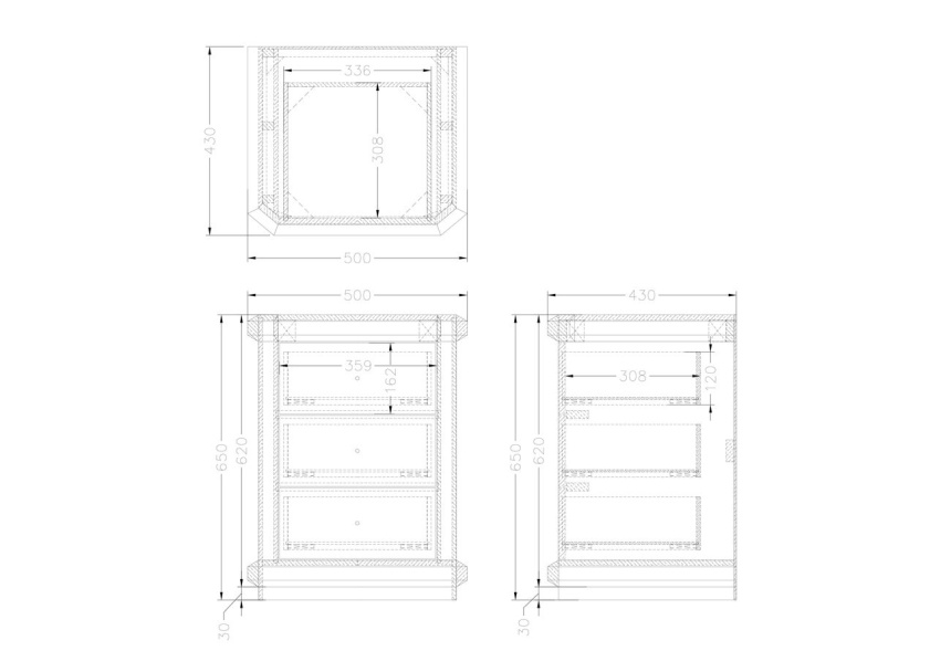 Тумба прикроватная KFC882, с ящиками 