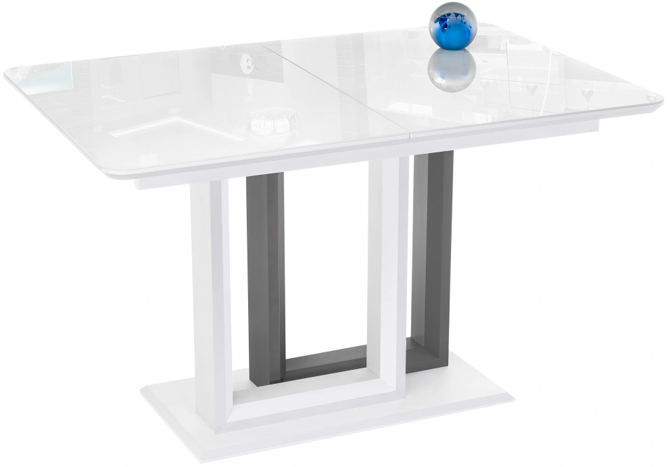 Кухонный раздвижной стол Санса, 120(160)х80х76, стекло, белая шагрень / белый