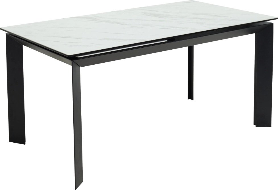 Кухонный стол раздвижной Cremona 140, KL-99 Белый мрамор матовый, итальянская керамика, черный каркас