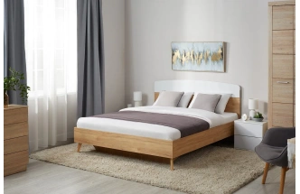 Кровать Калгари 160, двуспальная, дуб натуральный светлый / белый матовый