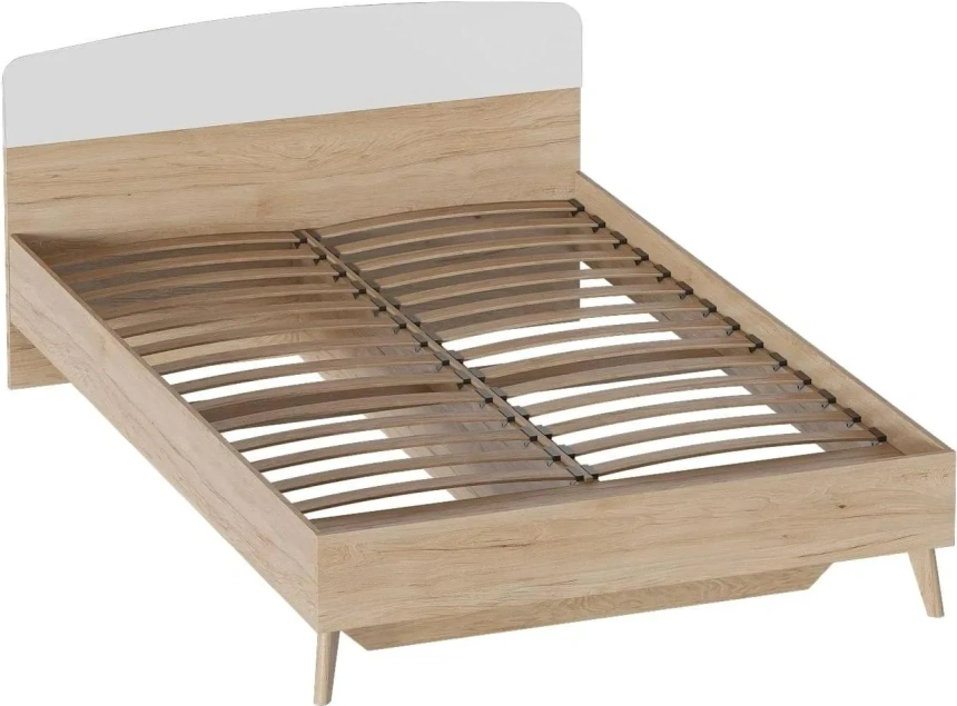 Кровать Калгари 160, двуспальная, дуб натуральный светлый / белый матовый