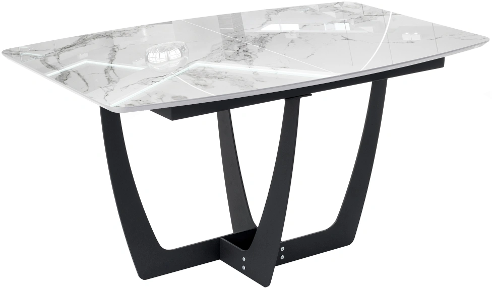 Кухонный обеденный раздвижной стол Миссандея, 140(180)х85х76, графит / белый мрамор