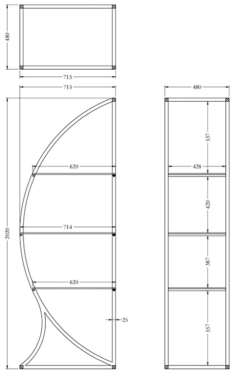  Стеллаж Полусфера, со стеклянными полками, золото 