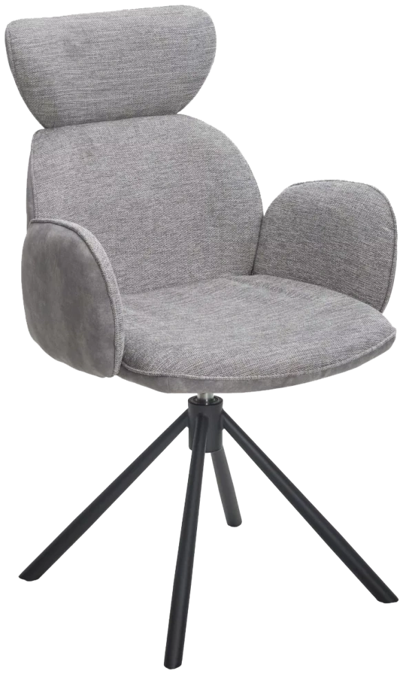 Стул Vardy, мягкий, поворотный, Brego-07 серый ткань, 7525-180 серый велюр, черный каркас