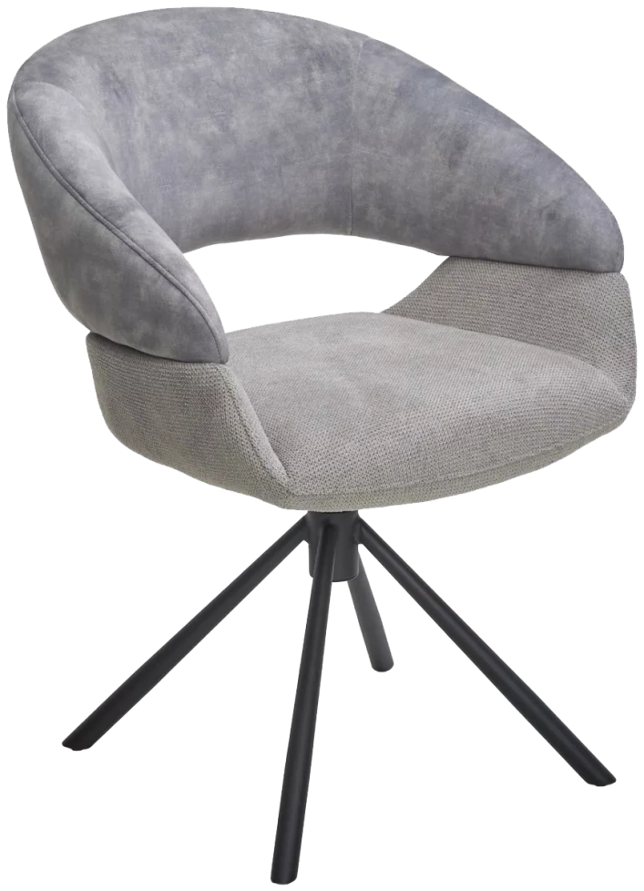 Стул Ember, мягкий, поворотный, 7525-180 серый велюр, Enjoy-451 серый ткань, черный каркас